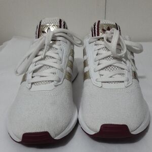 Adidas Women's White‎ and Gold Sneakers with Maroon Accents